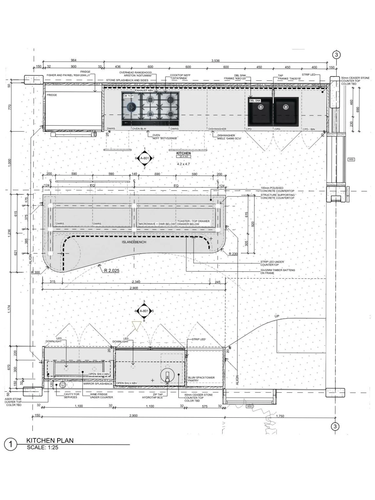 Abbotsford Residence — Kitchen + bar enlarged plan